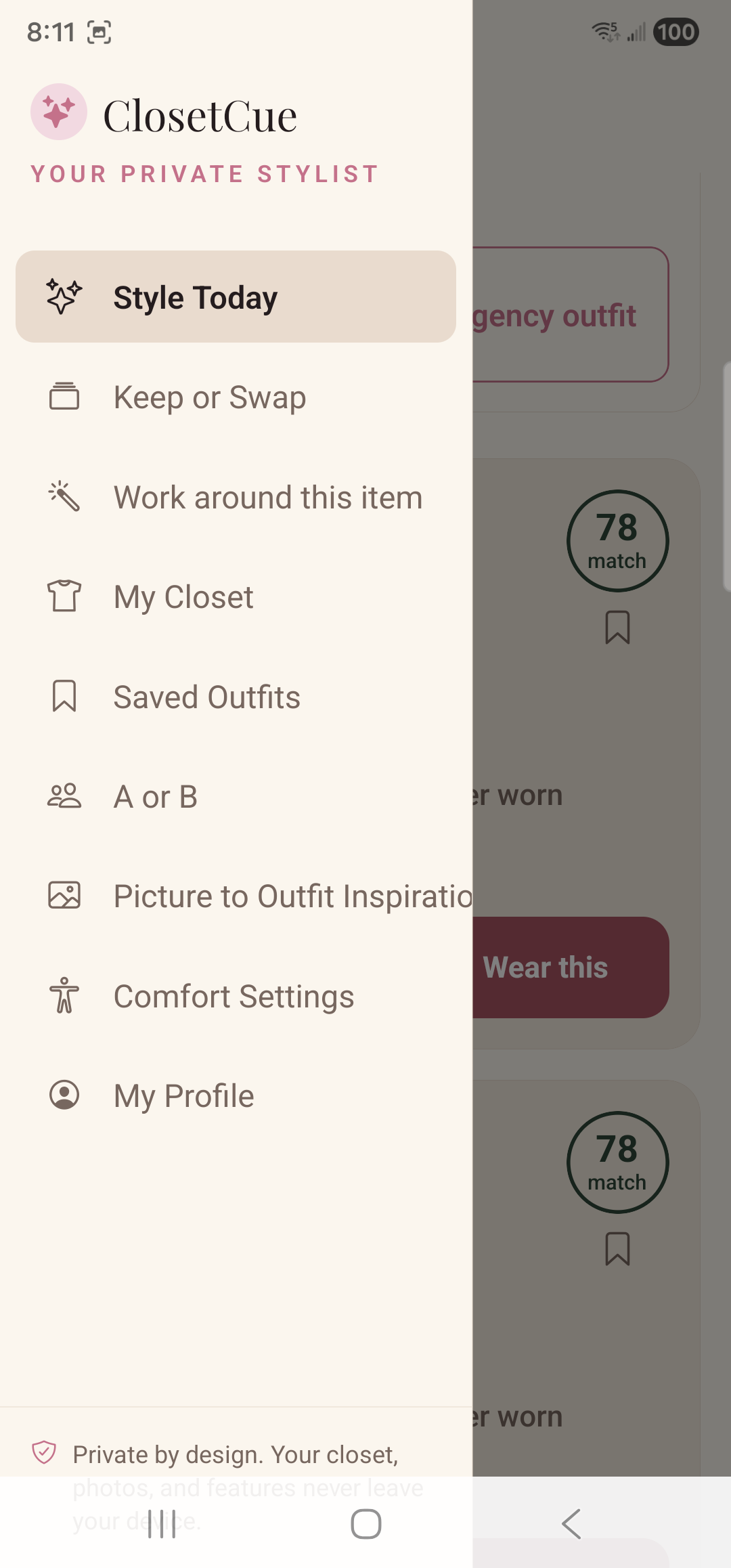 The app's sidebar listing every feature